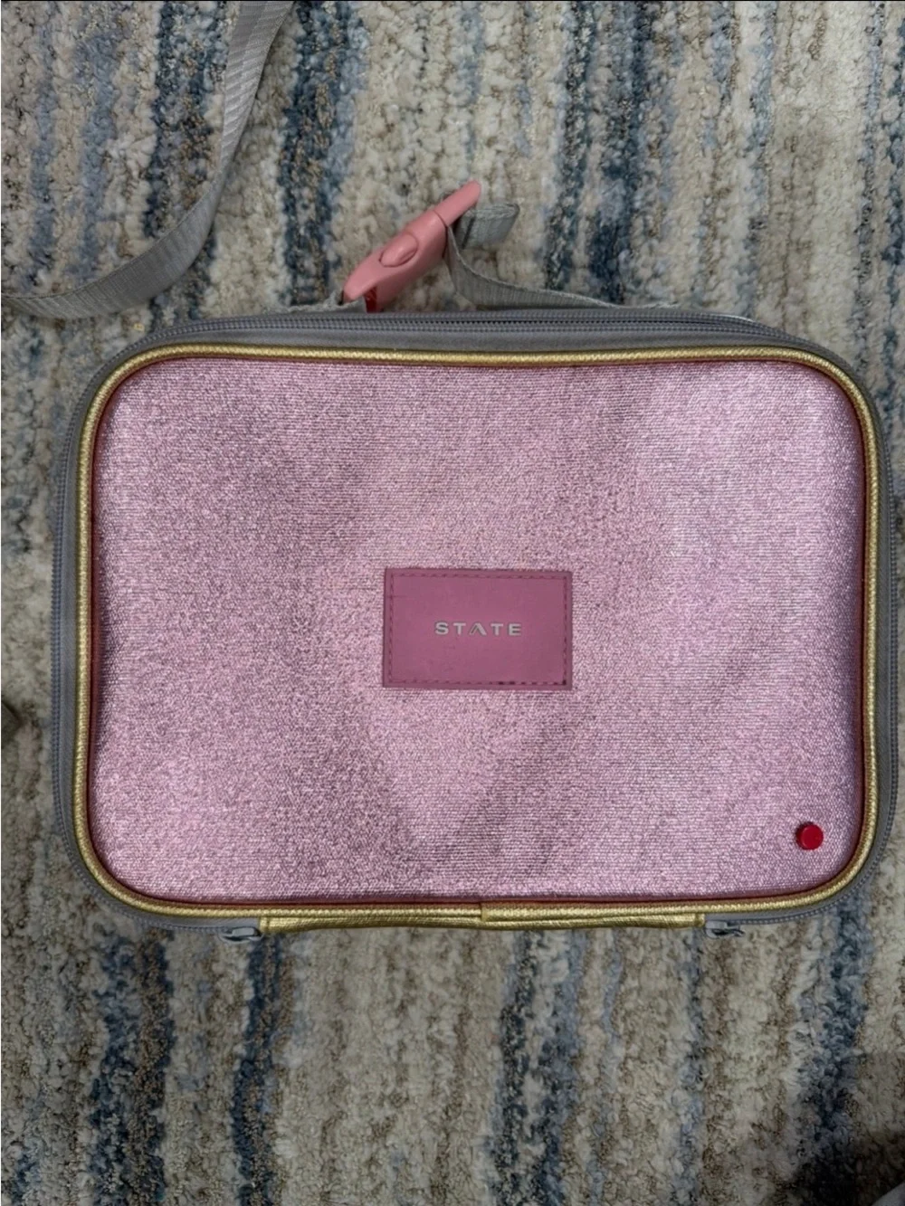 Metallic Pink State Kane Doubleback backpack and school lunch box